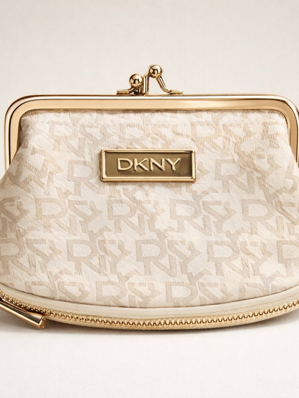 DKNY Kiss-Lock Coin Purse | Cream Logo Mini Clutch Wallet